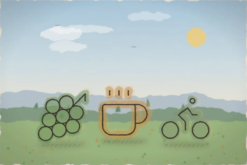 Curtea interioară, cu viță-de-vie și biciclete (ilustrație)