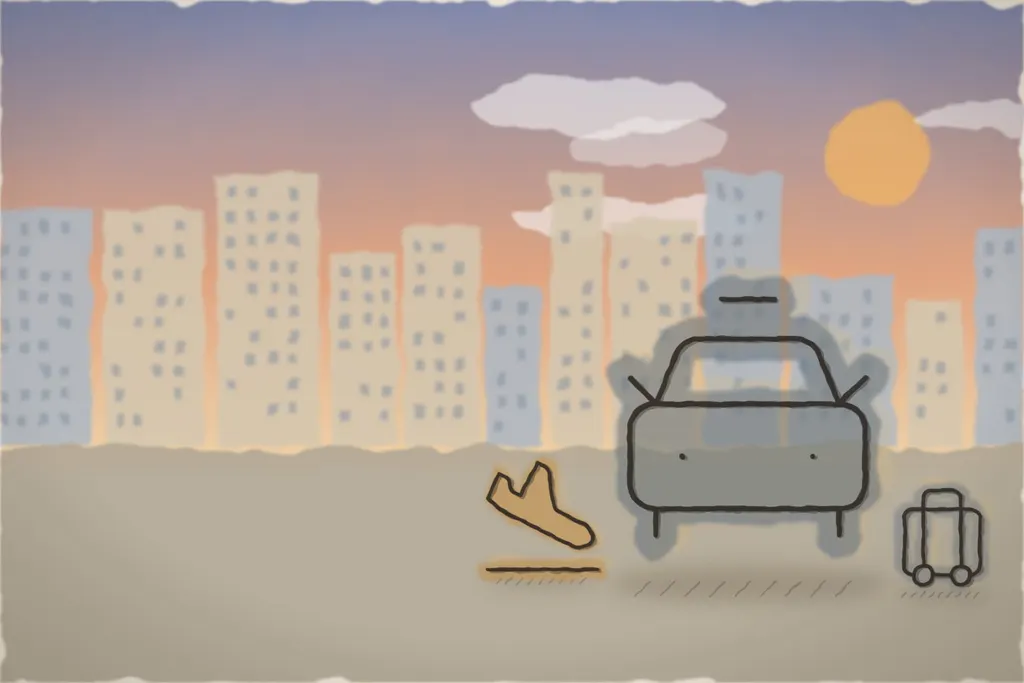 Mașină de transfer la sosirea unui zbor, la apus (ilustrație)